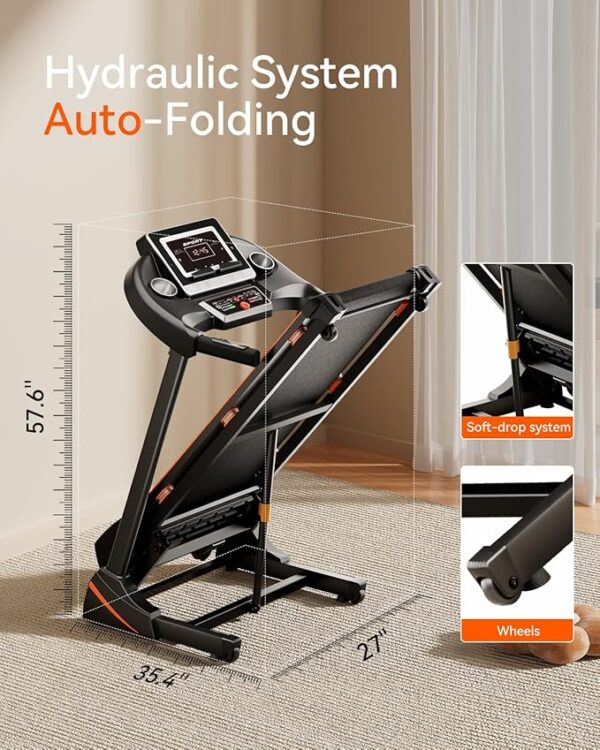 Treadmills for Home, Treadmill with 0-15% Auto Incline, 3HP Folding Treadmills for Running Walking with 300LBS Weight Capacity, Incline Treadmill Equipped with Bluetooth & Pulse Monitor - Image 4