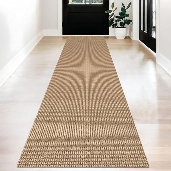 KOZYFLY Boho Runners for Hallways 2x12 ft Washable Long Hall Carpet Runner Rubber Backed Kitchen Rug Non Slip Woven Cotton Entryway Runner Indoor Floor Carpet for Stair Entryway, Tan/Orange/Brown