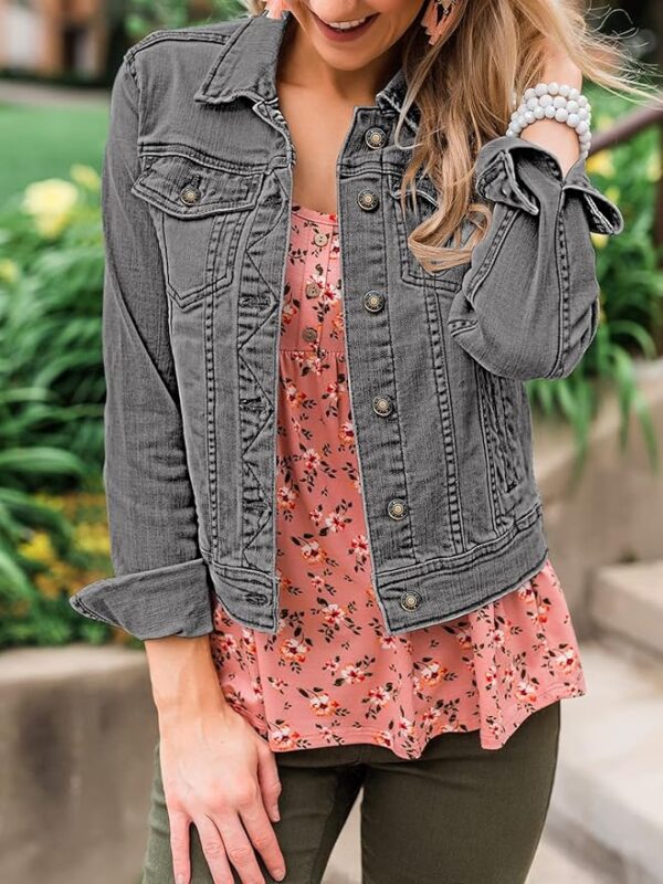 luvamia Women's Basic Button Down Stretch Fitted Long Sleeves Denim Jean Jacket - Image 3