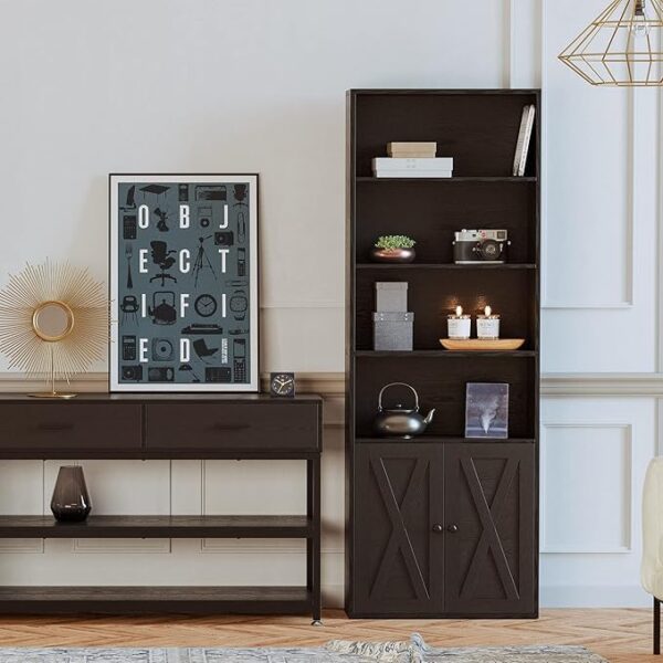 IRONCK Industrial Bookshelves and Bookcases with Doors Floor Standing 6 Shelf Display Storage Shelves 70 in Tall Bookcase for Home Office, Living Room - Image 3