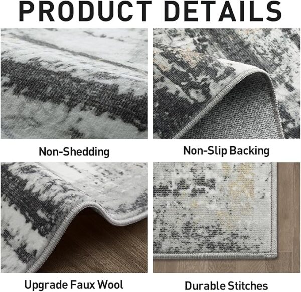 8x10 Area Rugs Washable Rug: Large Modern Abstract Living Room Rug Soft Anti-Skid Thin Carpet Indoor Floor Non-Shedding Carpets for Bedroom Dining Farmhouse Nursery Home Office Black Grey Gold - Image 3