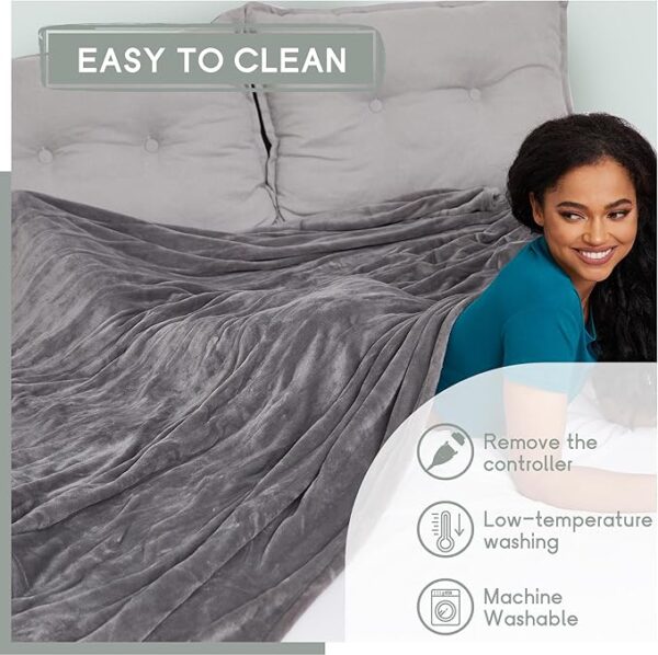 Heated Blanket Electric Blanket Full Size 72''x84'', Soft Flannel Heating Blanket with 10 Hour Auto Off - 5 Heat Settings - Machine Washable - Light Grey - Image 5
