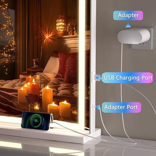 Hasipu Vanity Mirror with Lights, 32" x 22" LED Makeup Mirror, Lighted Makeup Mirror with Dimmable 3 Modes, Touch Screen Control Vanity Mirror Square White - Image 3