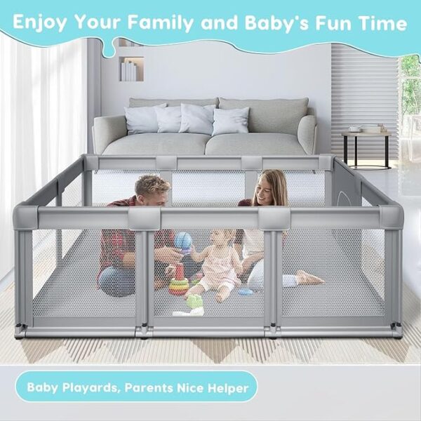 74" ×50" Large Baby Playpen, Baby Playard for Babies and Toddlers, Baby Fence Play Pens for Indoor & Outdoor, Sturdy Safety Play Yard with Soft Breathable Mesh, Anti-Fall, Grey - Image 7