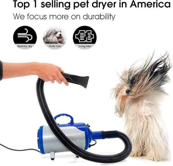 SHELANDY Groomer Partner Pet Hair Force Dryer Dog Grooming Blower with Heater (Blue) - Image 2