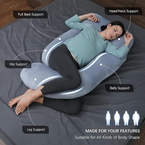 MOON PARK Pregnancy Pillows for Sleeping - U Shaped Full Body Maternity Pillow with Removable Cover - Support for Back, Legs, Belly, HIPS - 57 Inch Pregnancy Pillow for Women - Grey - Image 2