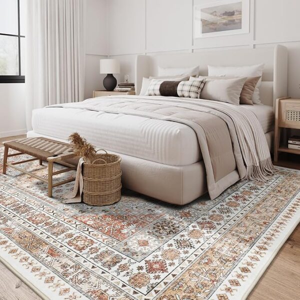 zesthome 8x10 Area Rugs for Living Room,Non-Slip Backing Washable Rugs,Vintage Large Area Rug，Stain Resistant Home Decor Rug (Orange,8'x10') - Image 4