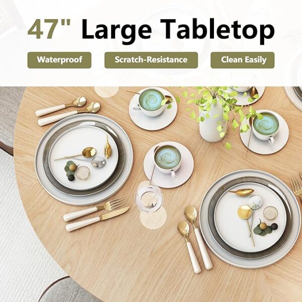 47 inch Round Dining Table for 4, Kitchen Table Dinner Table with 2-Layer Storage Shelf and Wood Slide Door for Home Dining Room Living Room (Natural) - Image 2