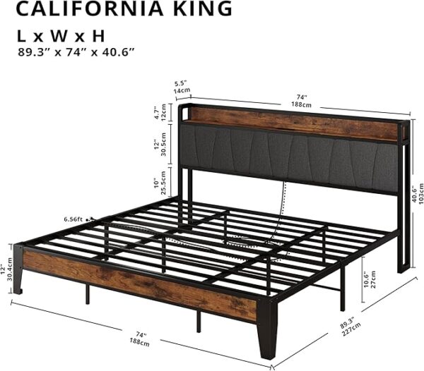 LIKIMIO California King Bed Frames, Storage Headboard with Charging Station, Solid and Stable, Noise Free, No Box Spring Needed, Easy Assembly - Image 2