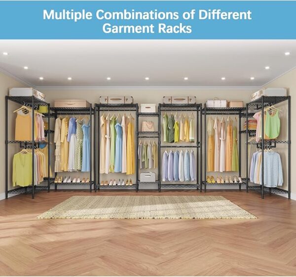 VIPEK V6 Wire Garment Rack Heavy Duty Clothes Rack with Shelves, Freestanding Portable Wardrobe Closet Rack for Hanging Clothes Closet System 73.6" L x 17.3" W x 76.4" H, Max Load 850LBS, Black - Image 2