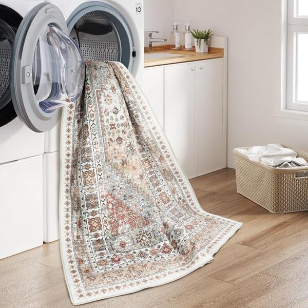 zesthome 8x10 Area Rugs for Living Room,Non-Slip Backing Washable Rugs,Vintage Large Area Rug，Stain Resistant Home Decor Rug (Orange,8'x10') - Image 5