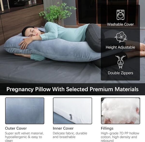 MOON PARK Pregnancy Pillows for Sleeping - U Shaped Full Body Maternity Pillow with Removable Cover - Support for Back, Legs, Belly, HIPS - 57 Inch Pregnancy Pillow for Women - Grey - Image 3