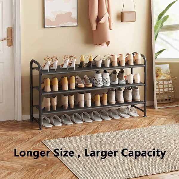 Shoe Rack 3 Tier Long Storage Organizer Wide Metal Shoe Shelf for Closet Entryway Black - Image 5