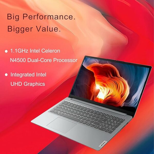 LENOVO IdeaPad 1 15.6" Laptop, 12GB RAM, 512GB SSD, Grey | FHD Display, Intel Celeron N4500 Processor, SD Card Reader - Image 3