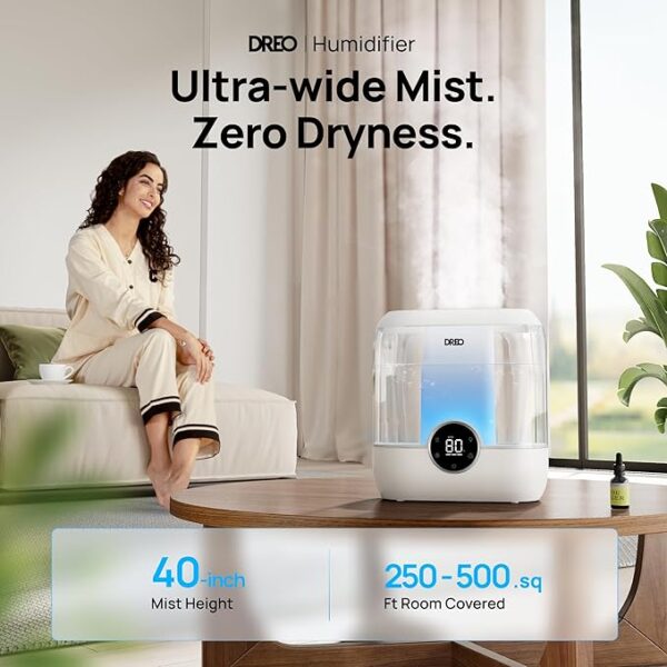 Dreo 6L Top Fill Humidifiers for Bedroom, 60H Runtime, 28 dB Quiet Supersized Cool Mist Humidifiers for Large Room, Air Humidifier for Home, Baby, Plant, Indoor, Night Light, Ultrasonic - Image 3