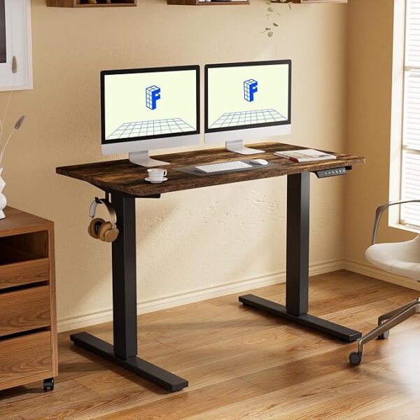FLEXISPOT Adjustable Desk, 55x28 Electric Standing Desk Sit Stand Desk Whole-Piece Desk Board for Home Office (Black Frame + Rustic Top, 2 Packages) - Image 3