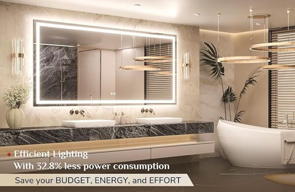 Keonjinn 72 ” x 36 ” Lighted Mirror for Bathroom Wall, LED Mirror with Frontlit & Backlit, Large Bathroom Mirror with Lights, Dimmable 3-Color Lights, HD Tempered Glass, UL-Listed LED Driver - Image 5
