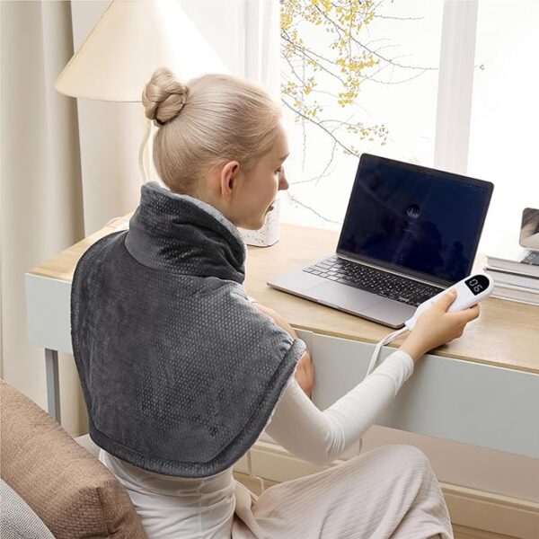 Bedsure Heating Pad for Neck and Shoulders Pain Relief, Weighted Heating Pad Gift for Women, Men, and Moms, Electric Pad with 2-Hour Auto Shut Off, Heated Pad with 6 Heating Levels & 3 Time Settings - Image 5