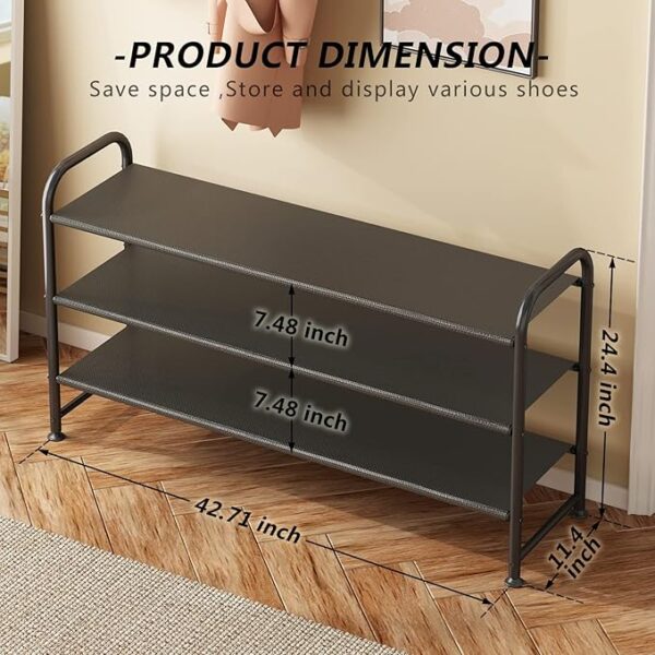 Shoe Rack 3 Tier Long Storage Organizer Wide Metal Shoe Shelf for Closet Entryway Black - Image 6