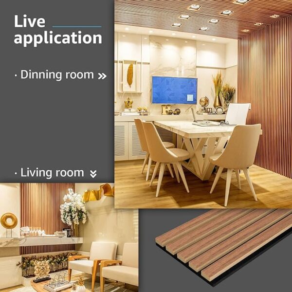 Art3d 4-Piece Wood Slat Acoustic Panels for Stylish Decor and Noise Reduction, 3D Textured Panel for Ceiling and Wall, Walnut - Image 2