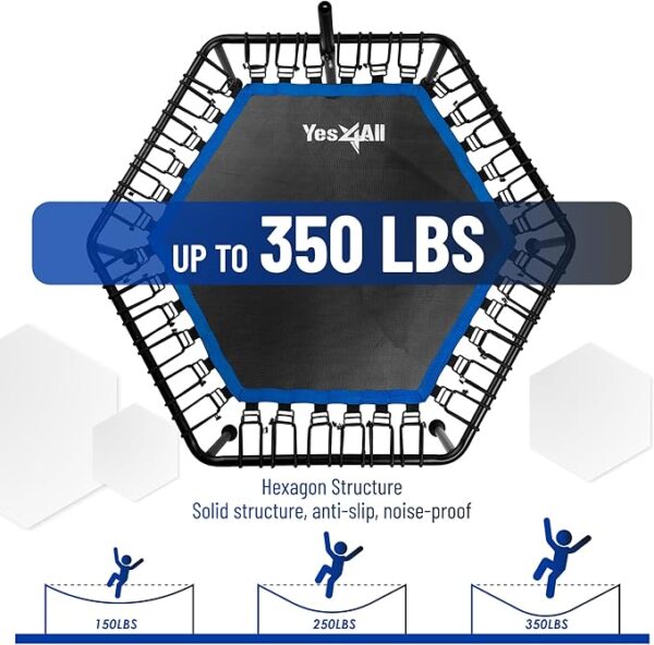 Yes4All 48-Inch Rebounder Trampoline with Adjustable Handle Bar, 350 LBS Stable & Silent Exercise Trampoline for Adults - Image 3