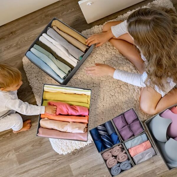 Criusia Drawer Organizer for Clothing, 12 Pack Sock Underwear Drawer Organizer Bins, Foldable Fabric Closet Organizers and Storage, Dresser Drawer Dividers for Baby Clothes, Bra, Scarves, Belt, Tie - Image 4