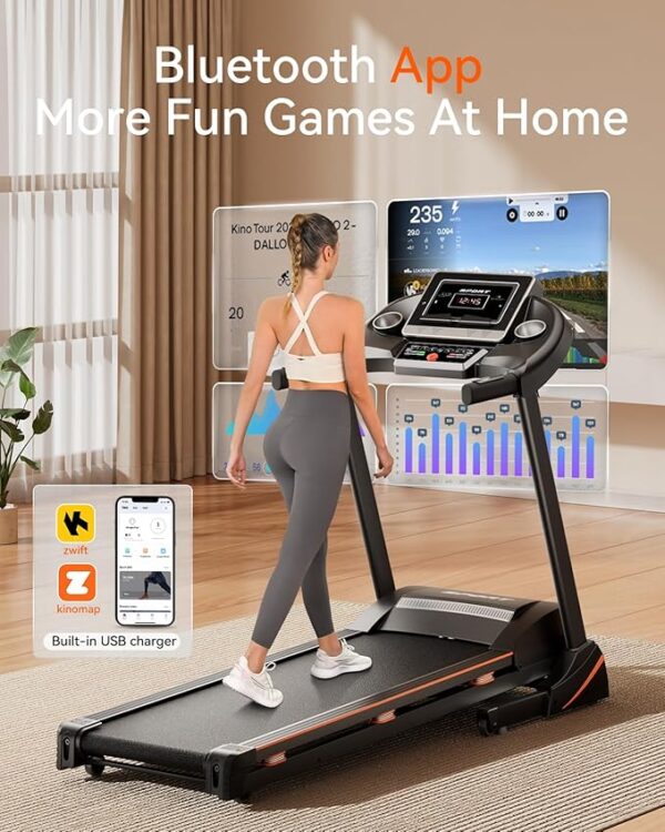 Treadmills for Home, Treadmill with 0-15% Auto Incline, 3HP Folding Treadmills for Running Walking with 300LBS Weight Capacity, Incline Treadmill Equipped with Bluetooth & Pulse Monitor - Image 3