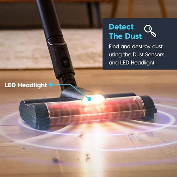 IRIS USA TRILIGHT Cordless Vacuum Cleaner, 11-inch Powerhead, Self-Standing Design, Fast Charging, 50-Minute Runtime, LED Dust Sensor, Black - Image 4