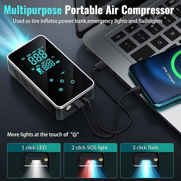 Tire Inflator Portable Air Compressor-Air Pump for Car Tires 150 PSI-Tire Pump Electric with Tire Pressure Gauge-Portable Tire inflator for Car, Motocycle, Bike, Ball, Dark Green (Dark Green) - Image 4