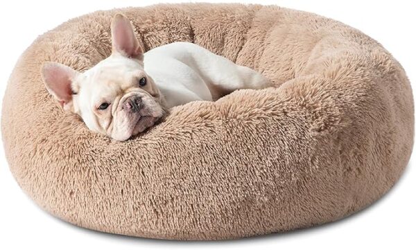 Bedsure Calming Dog Bed for Medium Dogs - Donut Washable Medium Pet Bed, 30 inches Anti-Slip Round Fluffy Plush Faux Fur Cat Bed, Fits up to 45 lbs Pets, Camel - Image 5