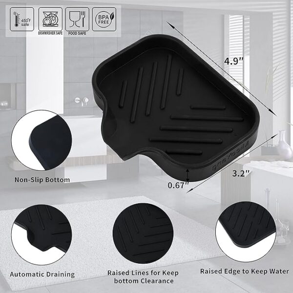 MicoYang Silicone Bathroom Soap Dishes with Drain Spout-Bathroom and Kitchen Sink Organizer,Sponge Holder,Dish Soap Tray,Perfect for Dispenser,Scrubber,Bottle,Cup on Sink or Counter-Black 4.9"×3.2" - Image 6