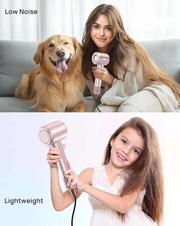 Hair Dryer, High-Speed Ionic Low Noise Blow Dryer with Brushless Motor for Fast Drying, Thermo-Control Quiet Compact Hair Blow Dryer with Magnetic Diffuser for Curly Hair for Home Travel Salon - Image 4