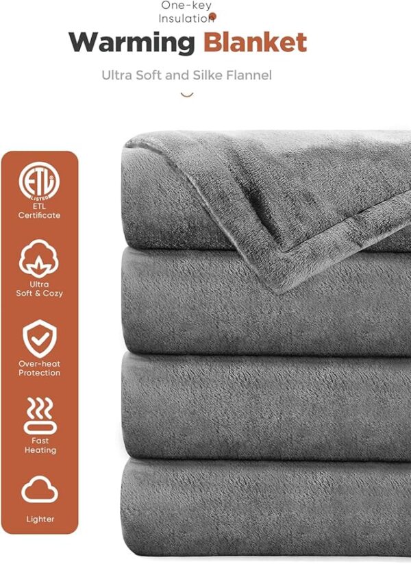Heated Throw Blanket with 1-9 hrs Timer Auto-Off & 8 Heating Levels,Flannel Electric Blanket Throw ETL Certification,Machine Washable Full Body Warming Blankets - Image 6