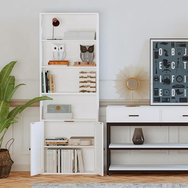 IRONCK Industrial Bookshelves and Bookcases with Doors Floor Standing 6 Shelf Display Storage Shelves 70 in Tall Bookcase for Home Office, Living Room - Image 3