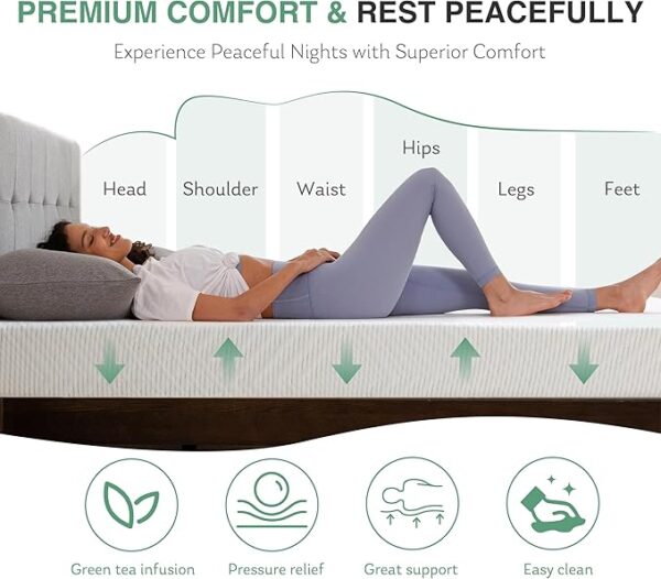 Full Mattress in a Box, 10 inch Mattresses for Platform Bed Double Size Daybed Bunk, Green Tea Memory Foam Medium Firm - Image 4