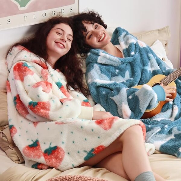 Bedsure Wearable Blanket Hoodie and Strawberry Shaggy Sherpa Blanket Hoodie for Women - Image 5