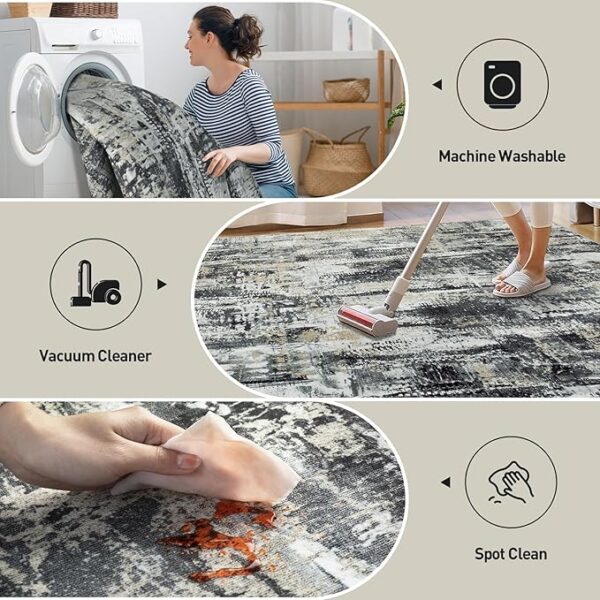 8x10 Area Rugs Washable Rug: Large Modern Abstract Living Room Rug Soft Anti-Skid Thin Carpet Indoor Floor Non-Shedding Carpets for Bedroom Dining Farmhouse Nursery Home Office Black Grey Gold - Image 5