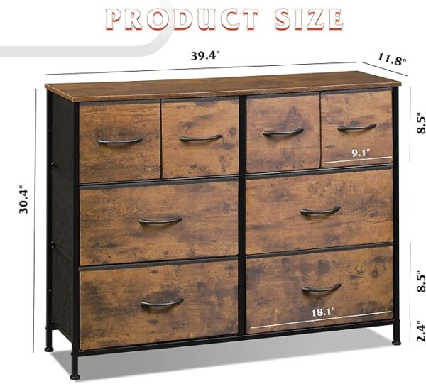 WLIVE Dresser for Bedroom with 8 Drawers, Wide Fabric Dresser for Storage and Organization, Bedroom Dresser, Chest of Drawers for Living Room, Closet, Entryway, Rustic Brown Wood Grain Print - Image 3
