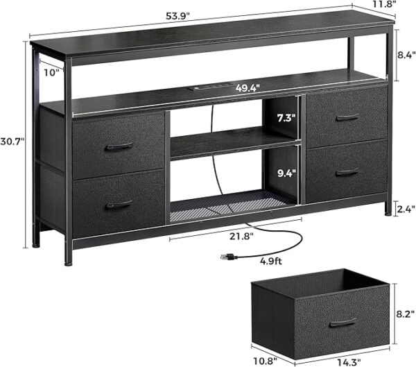 Huuger TV Stand Dresser with Power Outlets and LED Lights, 4 Drawers Entertainment Center with Shelf, 54 Inch Media Console for 55 60 Inch TV, 4 AC Outlets, 2 USBs, Dresser with PU Finish, Black - Image 5