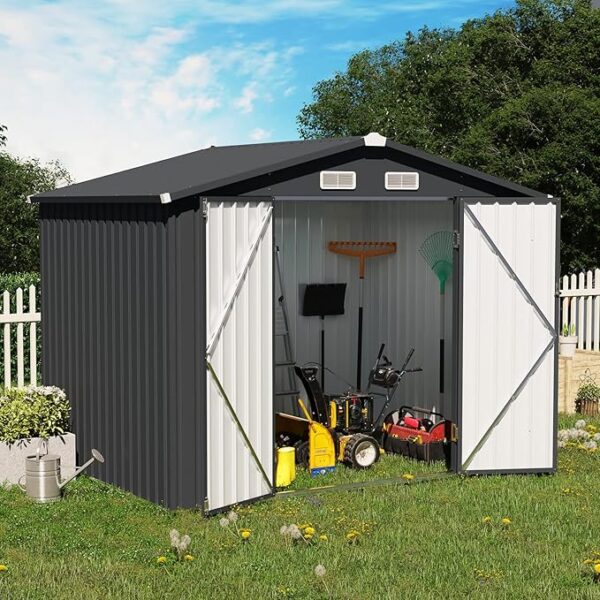 OC Orange-Casual 8 x 6 FT Outdoor Storage Shed, Metal Garden Tool Shed, Outside Sheds & Outdoor Storage Galvanized Steel w/Lockable Door for Backyard, Patio, Lawn, Black