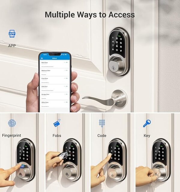 Veise Smart Lock, Fingerprint Door Lock, 7-in-1 Keyless Entry Door Lock with App Control, Electronic Touchscreen Keypad, Smart Deadbolt, Biometric Smart Locks for Front Door, Satin Nickel - Image 6