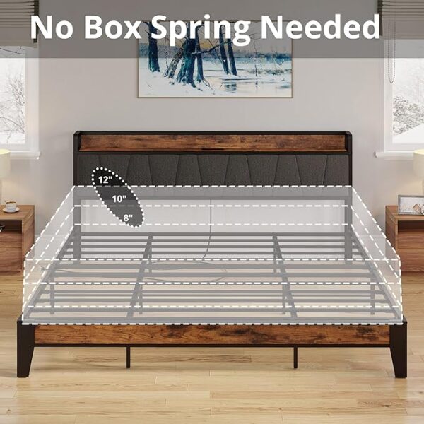 LIKIMIO California King Bed Frames, Storage Headboard with Charging Station, Solid and Stable, Noise Free, No Box Spring Needed, Easy Assembly - Image 3