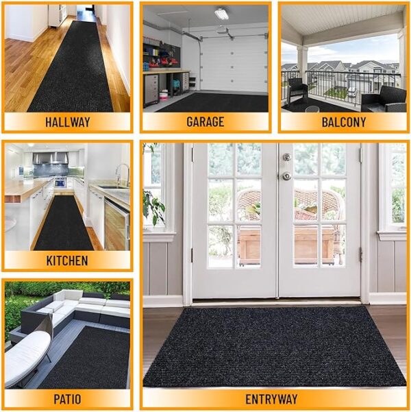 Ottomanson Solid Design Non-Slip Rubberback 3x12 Indoor/Outdoor Runner Rug for Hallway, Kitchen, Living Room, Garage, Patio, 2'7" x 12', Black - Image 4