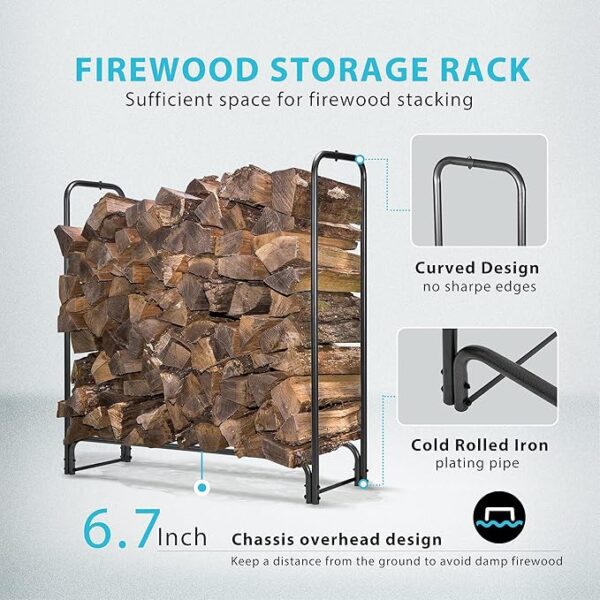 VIVOHOME 4ft Heavy Duty Indoor Outdoor Firewood Storage Log Rack and Cover Combo Set with Zipper - Image 5