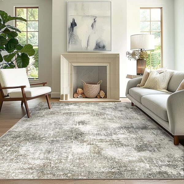 GENIMO Washable Area Rugs for Living Room Bedroom, 8x10 Modern Abstract Non Slip Rug, Low Pile Soft Contemporary Indoor Floor Carpet Cover for Dining Room Kitchen, Slate