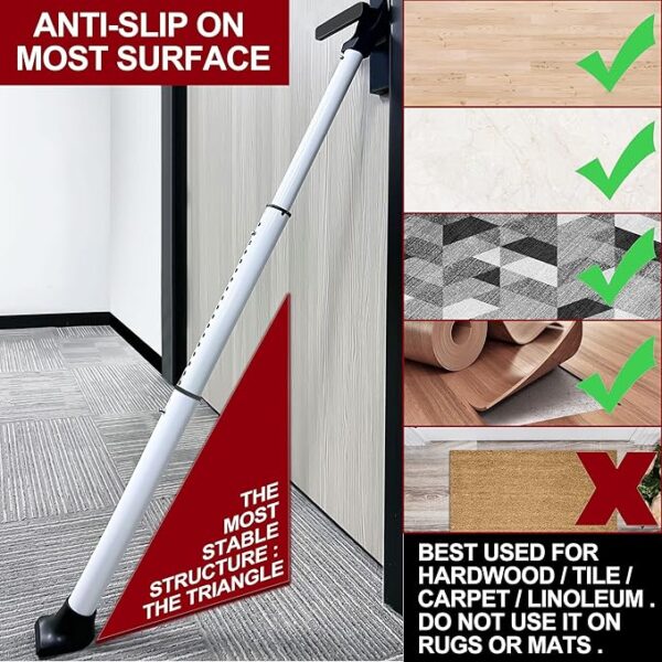 AceMining Upgraded Door Security Bar & Sliding Patio Bar, Heavy Duty Stoppers Adjustable Jammer for Home, Apartment, Travel (1 Pack,White) - Image 2