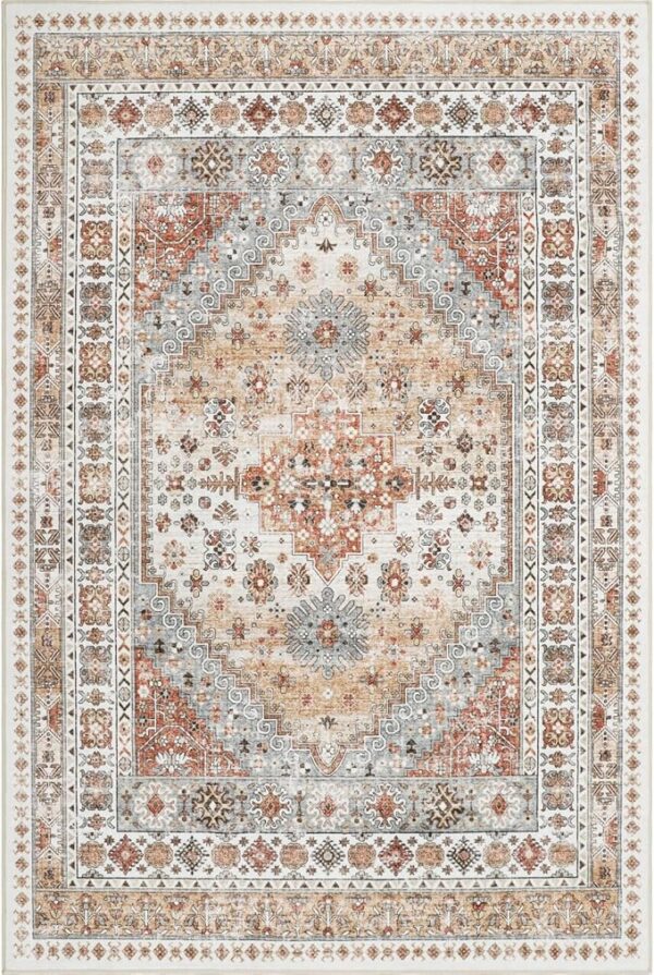 zesthome 8x10 Area Rugs for Living Room,Non-Slip Backing Washable Rugs,Vintage Large Area Rug，Stain Resistant Home Decor Rug (Orange,8'x10')
