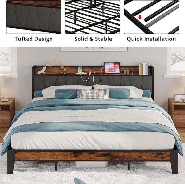 LIKIMIO California King Bed Frames, Storage Headboard with Charging Station, Solid and Stable, Noise Free, No Box Spring Needed, Easy Assembly - Image 7