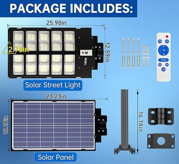 JAYNLT Y-5200W Solar Street Lights Outdoor,520000LM 6500K Commercial Parking Lot Lights Dusk to Dawn, Waterproof Solar Security Flood Lights with Motion Sensor and Remote for Yard, Garage, Driveway - Image 4
