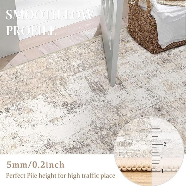 8x10 Washable Area Rug Beige Grey Neutral Abstract Living Room Bedroom Large Throw Rug Non Slip Soft Low Pile Indoor Floor Carpet for Dining Room Kitchen Office Entryway - Image 4